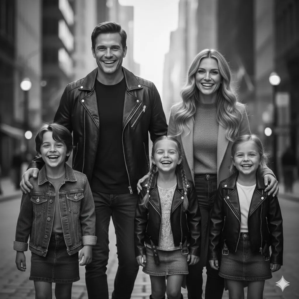 Modern Urban Street Portrait Prompt (For 5 Family Members)
