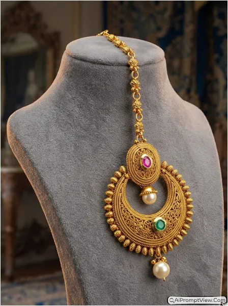 Royal Gold Maang Tikka Photography AI Prompts