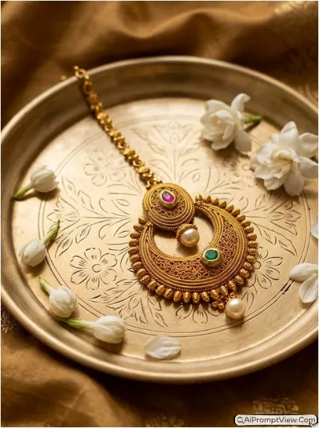 Royal Gold Maang Tikka Photography AI Prompts