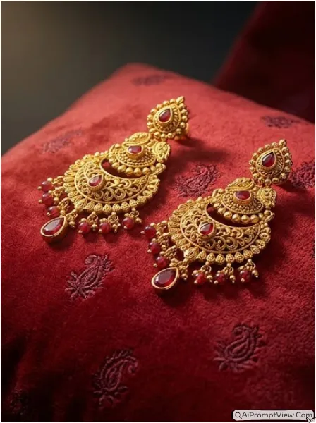 Gold Jhumka earring Photography AI Prompts
