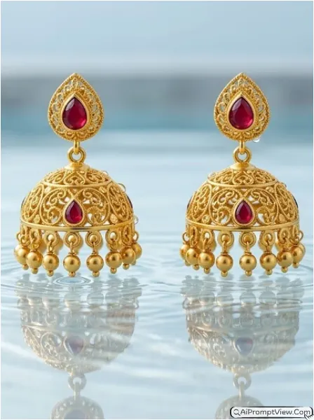 Gold Jhumka earring Photography AI Prompts