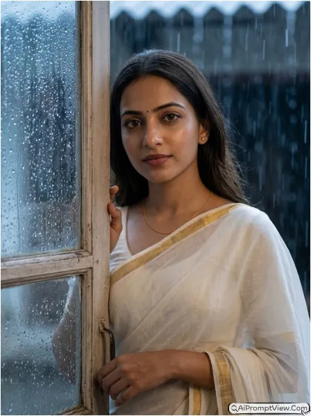 south indian white saree prompt