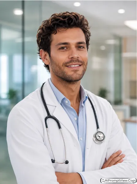 Doctor Professional Portrait AI Prompts With Clinic Background