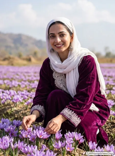 Pampore Saffron Field Kashmiri Look